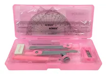 Comprar Kit Desenho Geometrico Compasso Reguas Borracha Rosa