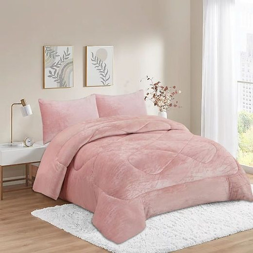Cobertor Cubrecama Con Chiporro 2 Plaza- Varios Diseño Color Rosa Claro Plush