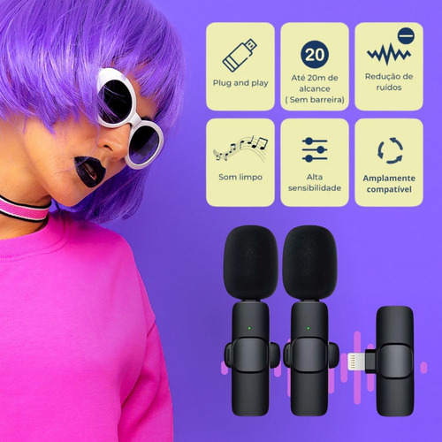 Micrófono de doble solapa inalámbrico para iPhone Color iPhone Lightning
