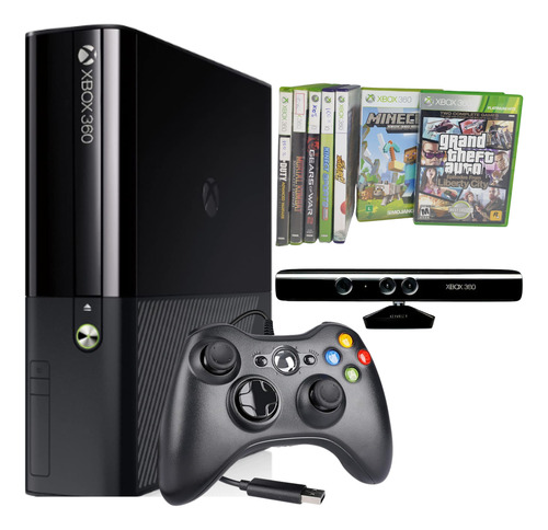 Xbox 360 + 30 Jogos + 01 Controle C/fio + Kinect Preto (Recondicionado)