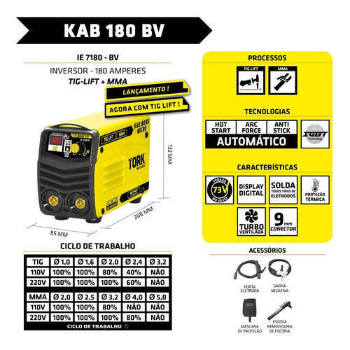 Imagem 6 de 6 de Inversora Solda Kab 180 Bivolt + 2 Esquadros Magnéticos 12kg