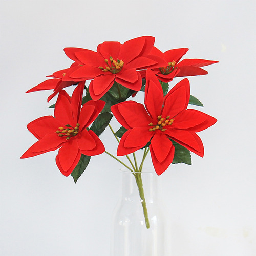 Decoración Navideña, 2 Piezas De Flores De Pascua Artificial