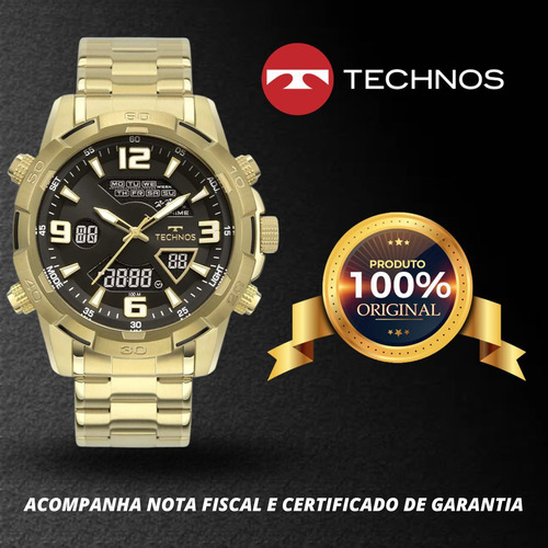 Relógio Technos Masculino Digitech Aço Dourado Original