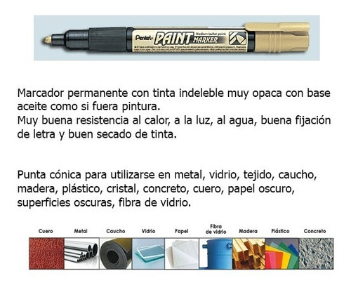 Plumon Marcador Permanente Pentel Oro Dorado Punta Media