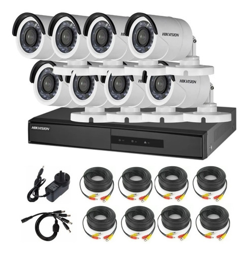 Imagen 1 de 7 de Kit 8 Camaras 2mp 1080p Ext Hikvision Dvr Fullhd Lite P2p Qr
