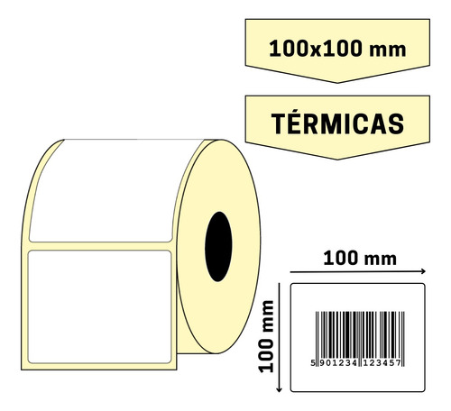 Etiquetas Térmicas 100 X 100 Mm (ancho X Alto) Rollo X 500