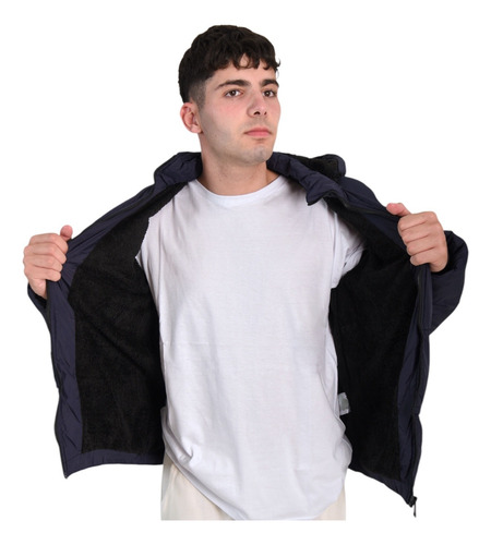 Campera Hombre Corderito Capucha Desmontable Bolsillo Cierre
