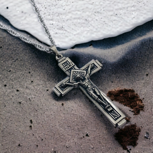 Corrente Masculina Crucifixo Cristo Lisboa Aço Inox