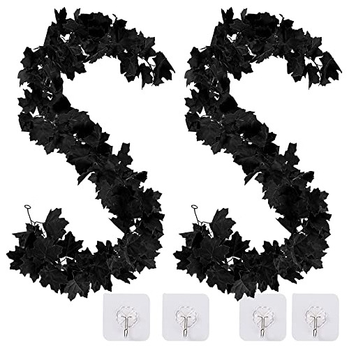 2 Pack Black Maple Leaf Garland Halloween Fall Maple Ga...