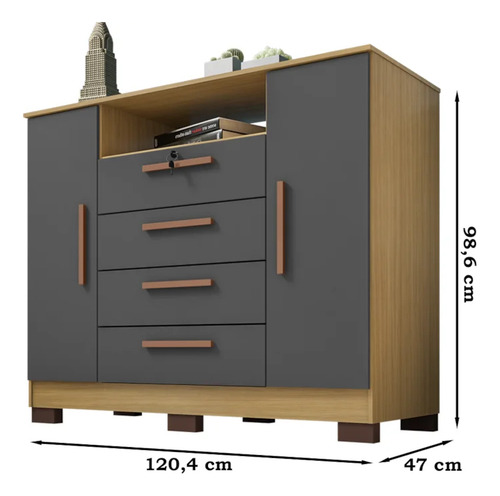 Cômoda Sapateira 2 Portas 121 cm MD79 Carvalho Grafite INCC