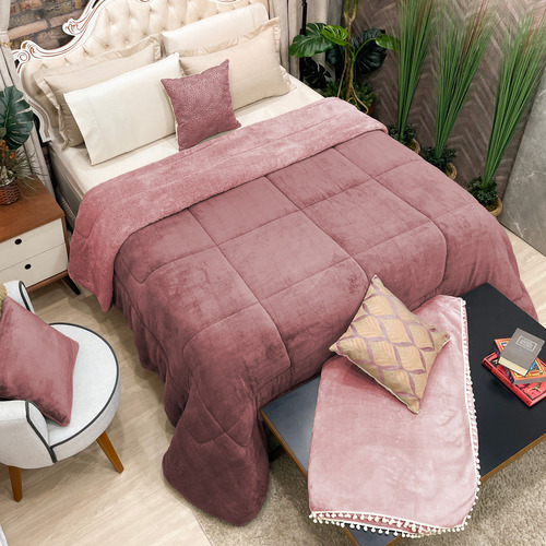 Acolchado Decora Mais Casa Cortinas e Quentinho Inverno Aconchegante Dupla Face súper king color malva c y sherpa paja de 2.8m x 2.4m