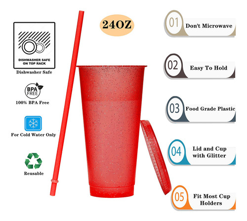 Vasos Reutilizables De 24 Oz Con Tapa Y Popote, 15 Piezas Color Púrpura