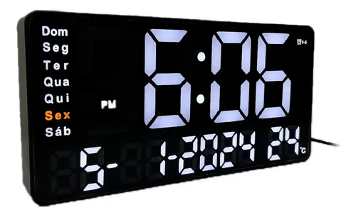 Relógio Digital Led De Parede E Mesa Alarme Temperatura 2167 Preto 127/220v