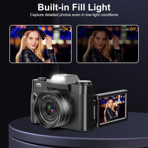 Zwd Cámara Digital Autofocus 4k Con Pantalla Rotación 180° Uhd Vlogging Cámaras Digitales 16x Zoom Cámara Compacta 3 Webcam Filtros Principiantes Videocámara +tarjeta Sd 32g Y 2 Pilas