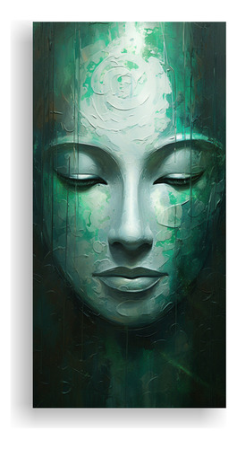 80x40cm Cuadro Decorativo Abstracto Buddha Verde Plata Zen A