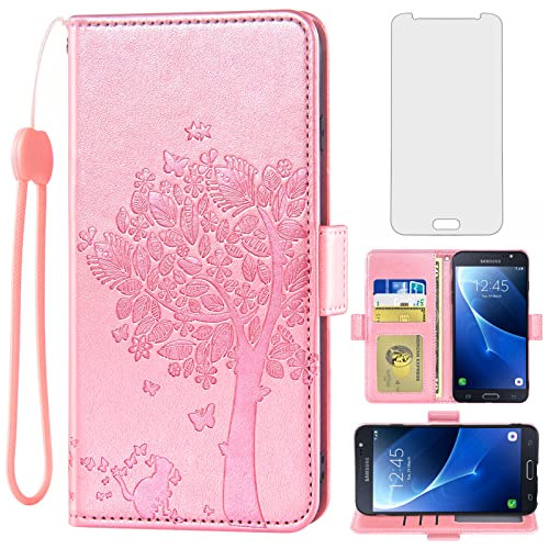 Funda Cartera Para Samsung Galaxy J5 2016 Rosa Dorado Piel S