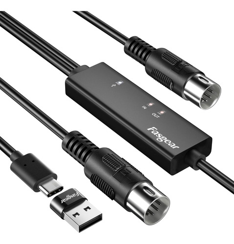 Cable Midi Usb C Fasgear Con Adaptador Tipo C A Usb, 6 Pies.