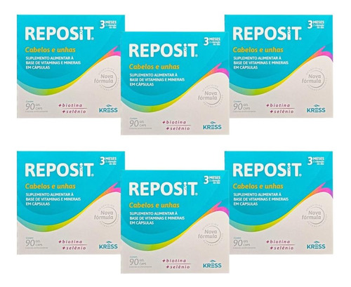 Kit Reposit Cabelos E Unhas Com 6un De 90 Cápsulas Gel Cada