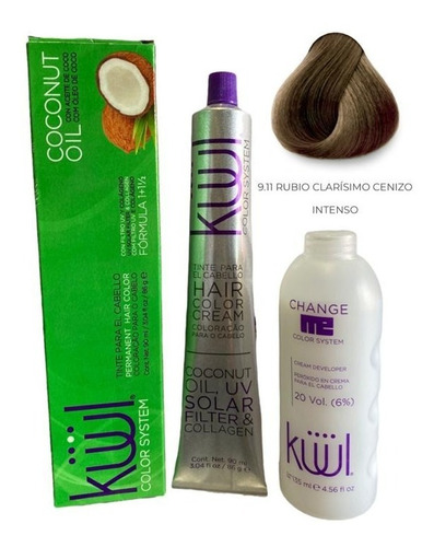 Tinta Kuul N°9.11 Con Aceite De Coco + Oxidante Activador Tono 9.11