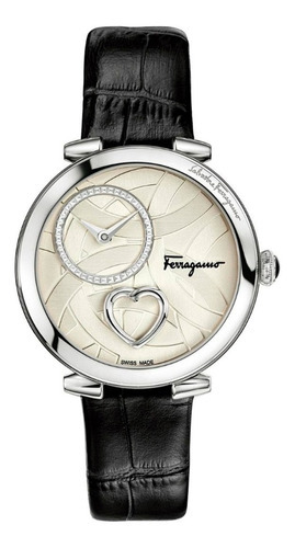 Reloj Salvatore Ferragamo Cuore L Ss Original Time Square Color de la correa Negro Color del bisel Plateado Color del fondo Crema