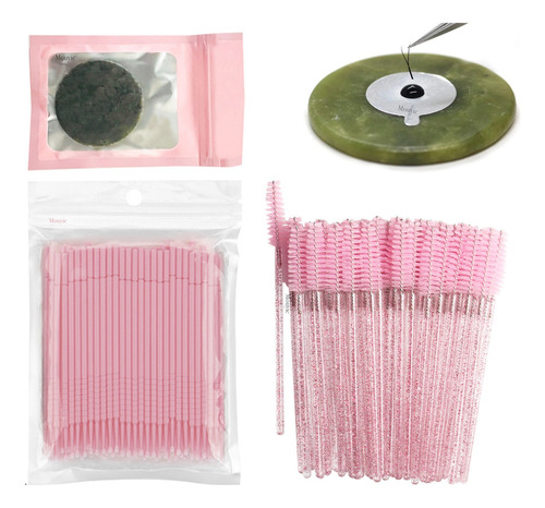 1 Piedra De Jade + 100 Microbrush + 50 Cepillos Rosas Color Rosa Espesor 1 Mm Largo 1 Mm Tipo De Curvatura C