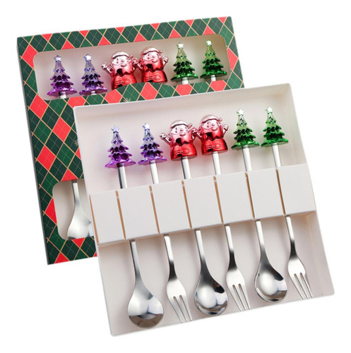 ( 6x Cuchara Tenedor Set De Regalo De Navidad Estilo Plato