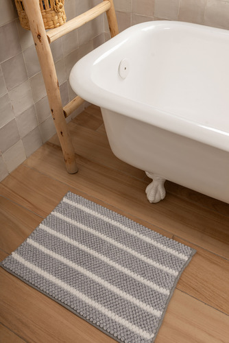 Alfombra De Baño Chenille Bicolor 40x60 Envio Fabrica Gris Claro Lines
