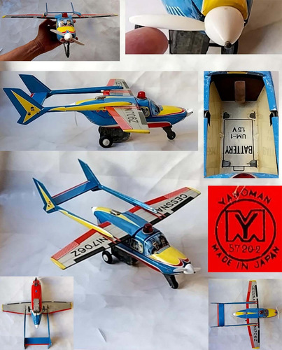 Brinquedo De Lata A Pilhas - Avião Cessna Skymaster Azul E Amarelo (Usado)