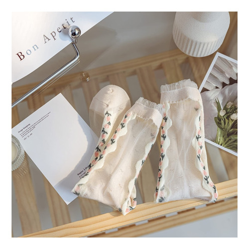 Calcetines Transparentes Para Mujer, De Malla Fina 5 Pares
