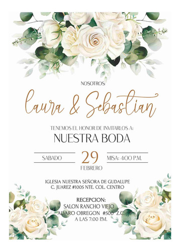 Invitacion Boda Digital Personalizada Flores Beige Beige