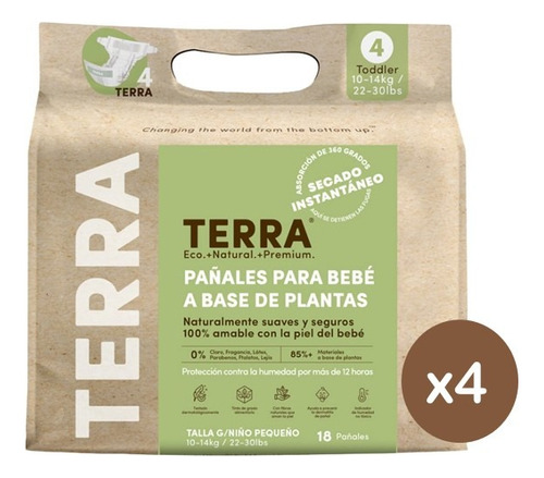 Pañales Terra Biodegradables X 4 Paquetes