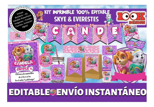 Kit Imprimible Candybar Skpe & Everest Paw Patrol Editable