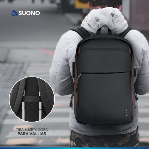 Mochila Suono Urbana Con Porta Usb Y Candado 35 L Color Negro