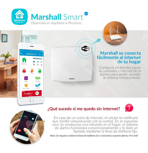 Kit Alarma Casa Marshall Ip Wifi Inalámbrica Domiciliaria Internet App Celular Sirena Sensores Inalámbrica Garantía
