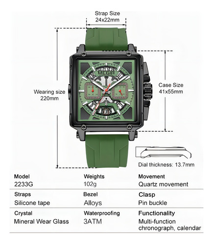 Reloj Cronógrafo Luminoso De Silicona Megir 2233g Color De La Correa Naranja