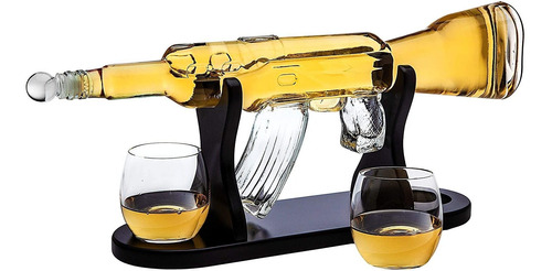 Decantador De Whisky Rifle Gun Con Juego De 2 Vasos De Whisk