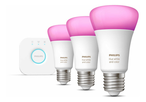 Imagen 2 de 10 de Kit Philips Hue 3 Ampolletas Led + Bridge