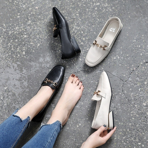Imagen 5 de 8 de Mocasines De Piel Suave Tacón Bajo Zapatos Blancos Dama Muje