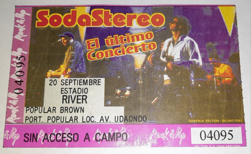 Entrada Recital Soda Stereo Último Concierto 20 Sept 1997 (Usado)
