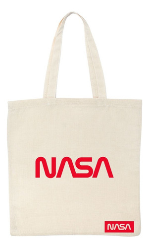 Bolsa Tote Bag Nasa Worm Red Color Beige Diseño De La Tela Liso