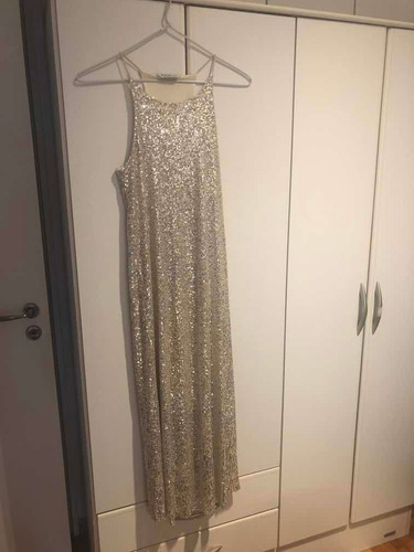 Vestido De Fiesta Plateado De Paillette, Nuevo Import T: S/m