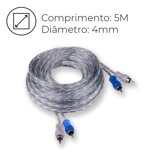 Cabo Svart Rca Transparente 4mm 5m Revestido Tech One Em Pvc