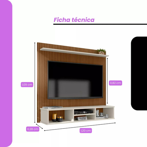 Home Painel Simples Tv Sala 50 Pol Ripado Com Nicho Offwhite