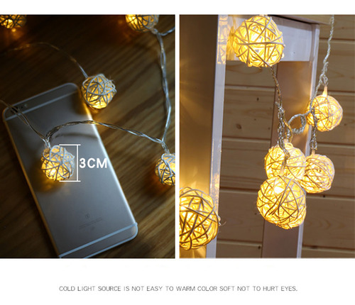 Cadena De Luces De Ratán Con Forma De Bola De Ratán, 20 Led,