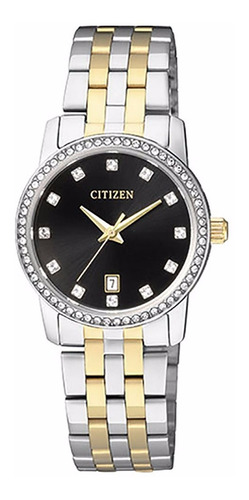 Reloj Citizen Eu6034-55e De Dama Plata/dorado Negro Original