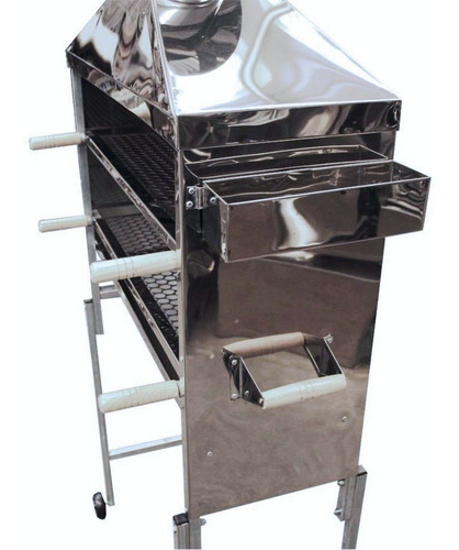 Carrinho Churrasqueira Inox Espetinhos 100cm Rodas Chaminé