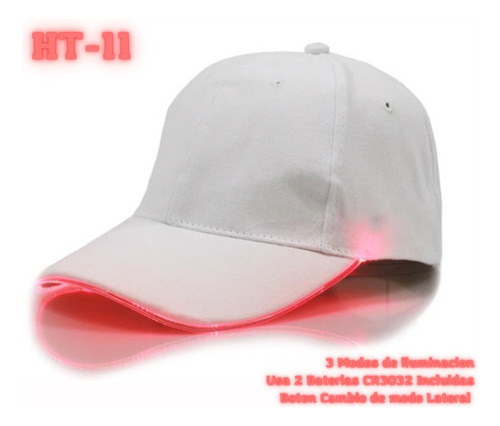 Gorra Led Blanca Luz Led Rojo