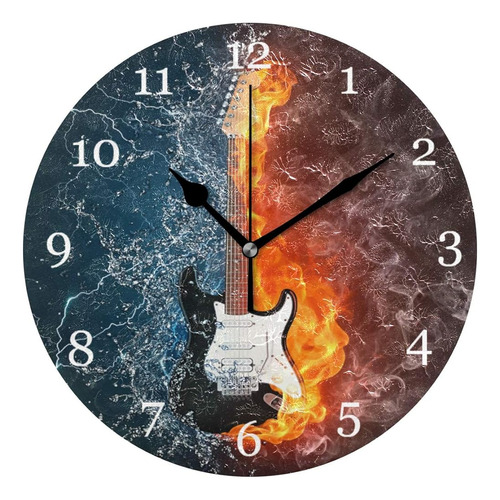 Auuxva Ice Fire Rock Music Guitar Reloj De Pared Silencioso 