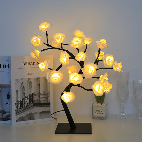 Hi, Luz De Árbol De Bonsái De Rosas Artificiales Para