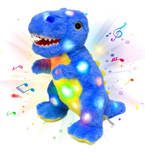 Cuteoy Juguete Musical Led T-rex De Peluche Azul Con Luz De 